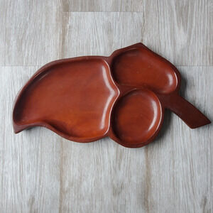 Vintage Solid Mahogany Wood Leaf Shaped Tray Platter Made in Haiti